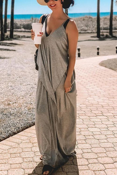 Deep V Neck Slip Maxi Dress - girlyrose.com