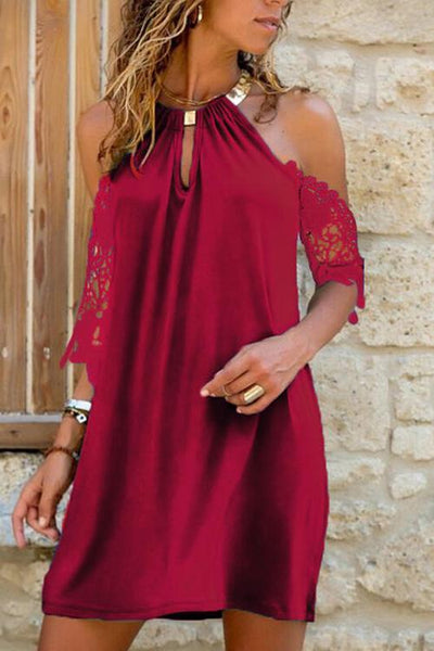 Lace Cold Shoulder Backless Mini Dress - girlyrose.com