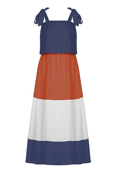 Color Block Bow Slip Maxi Dress - girlyrose.com