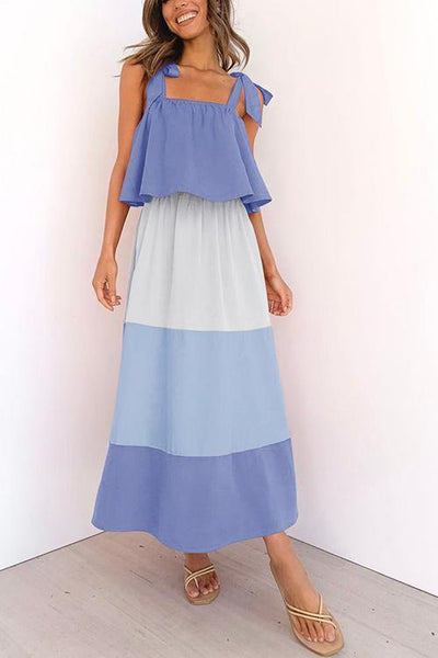 Color Block Bow Slip Maxi Dress - girlyrose.com