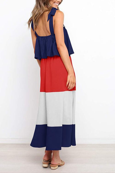 Color Block Bow Slip Maxi Dress - girlyrose.com