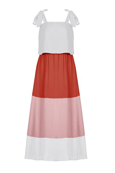 Color Block Bow Slip Maxi Dress - girlyrose.com
