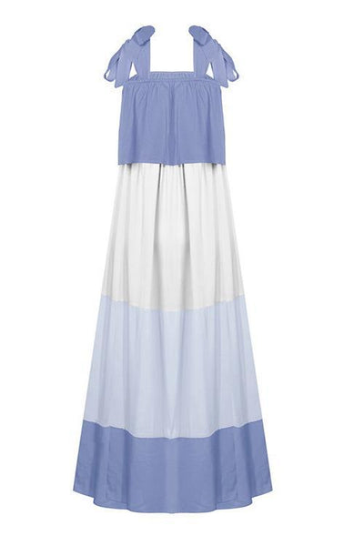 Color Block Bow Slip Maxi Dress - girlyrose.com