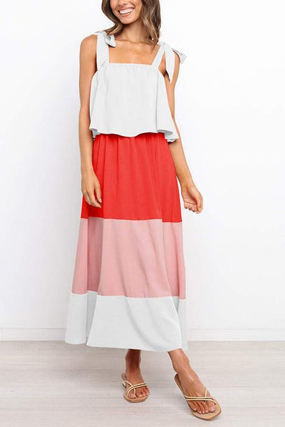 Color Block Bow Slip Maxi Dress - girlyrose.com