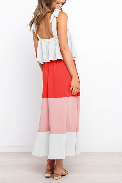 Color Block Bow Slip Maxi Dress - girlyrose.com