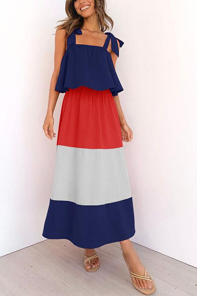 Color Block Bow Slip Maxi Dress - girlyrose.com