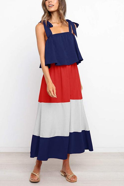 Color Block Bow Slip Maxi Dress - girlyrose.com