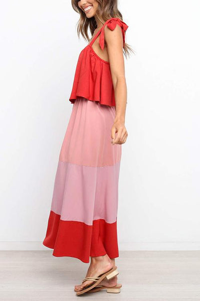 Color Block Bow Slip Maxi Dress - girlyrose.com
