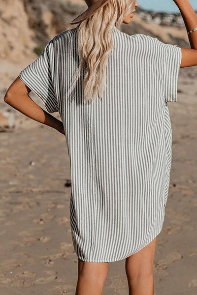 Knot Stripe Shirt Mini Dress - girlyrose.com