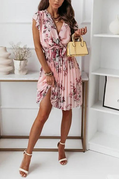 Floral Print V Neck Dress - girlyrose.com