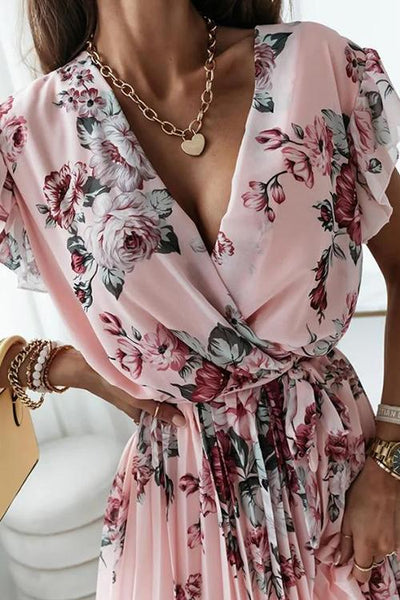 Floral Print V Neck Dress - girlyrose.com