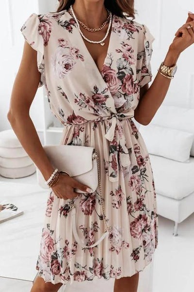 Floral Print V Neck Dress - girlyrose.com