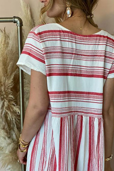 Stripe Print V Neck Dress - girlyrose.com