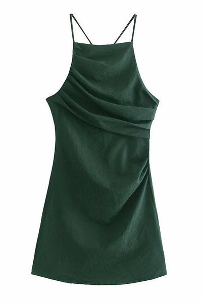 Ruched Backless Slip Mini Dress - girlyrose.com