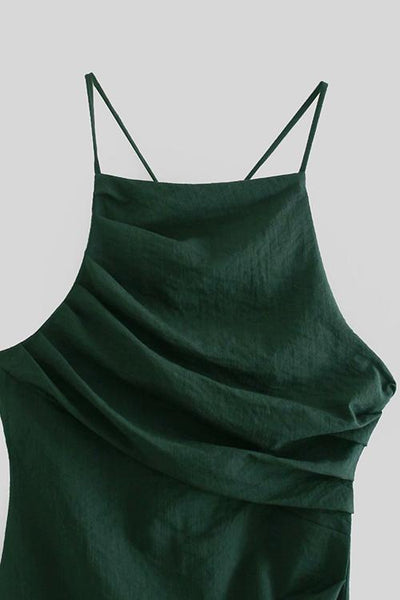 Ruched Backless Slip Mini Dress - girlyrose.com