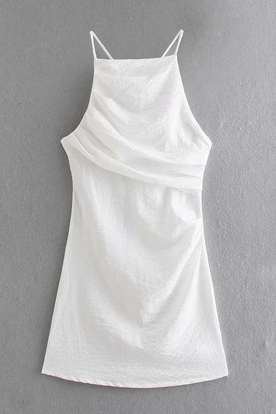 Ruched Backless Slip Mini Dress - girlyrose.com