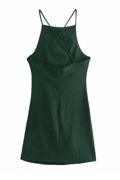 Ruched Backless Slip Mini Dress - girlyrose.com