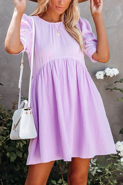 O Neck Puff Sleeve Swing Dress