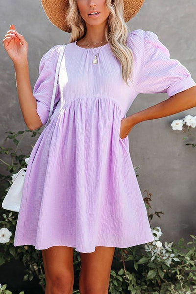 O Neck Puff Sleeve Swing Dress