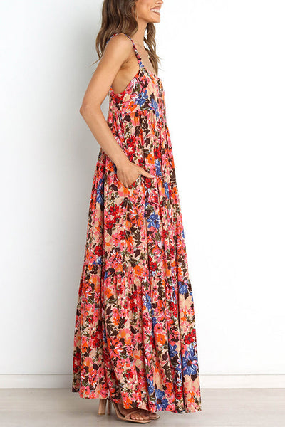 Flroal Pockets Slip Maxi Dress