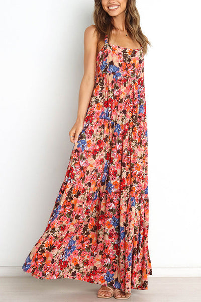 Flroal Pockets Slip Maxi Dress