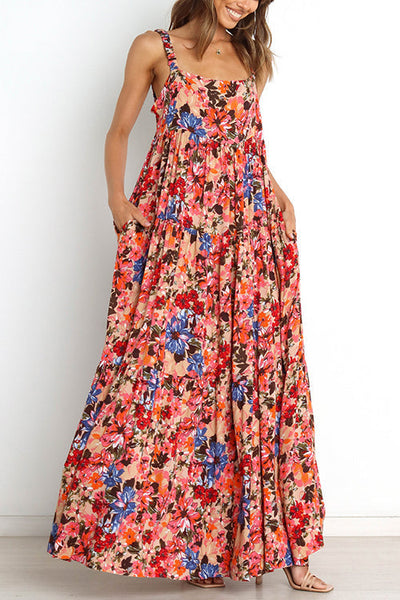 Flroal Pockets Slip Maxi Dress