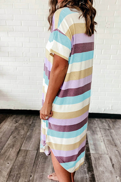 Multi Color Striped V Neck Dress