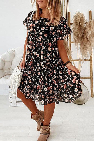 Floral Print Ruffles Midi Dress - girlyrose.com