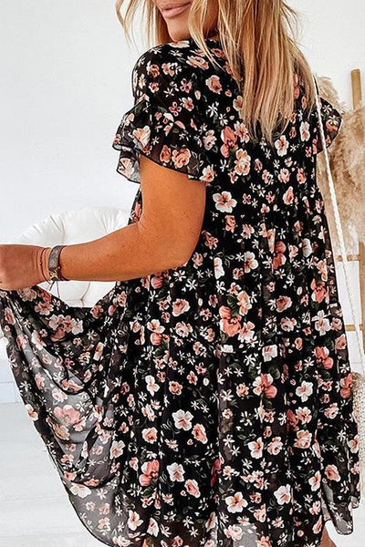 Floral Print Ruffles Midi Dress - girlyrose.com