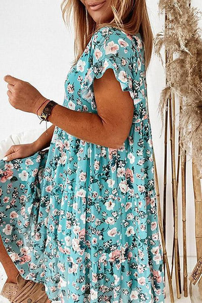 Floral Print Ruffles Midi Dress - girlyrose.com