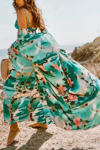 Floral Print Long Cover Up - girlyrose.com