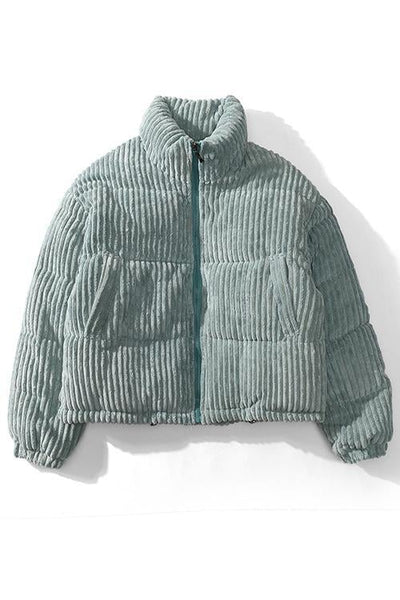 Corduroy Stand Collar Puffer Coat