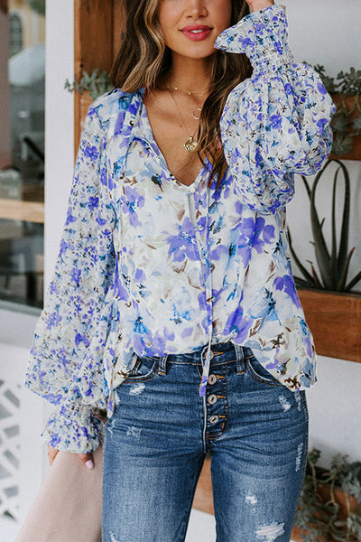 Floral Button Cuffed Sleeve Blouse