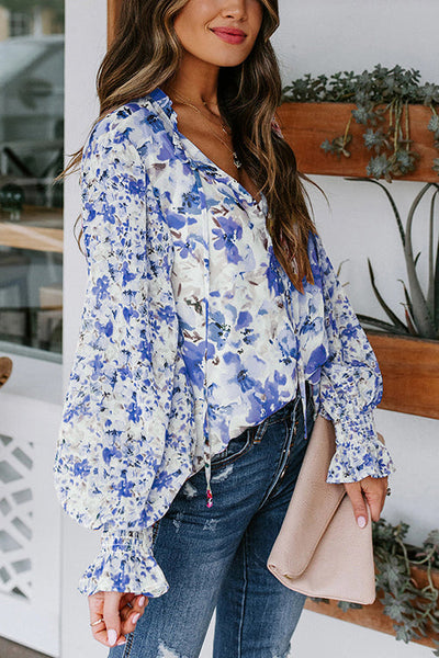 Floral Button Cuffed Sleeve Blouse