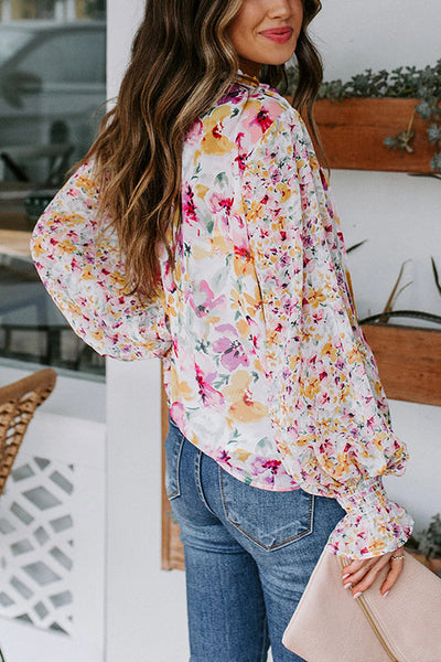 Floral Button Cuffed Sleeve Blouse