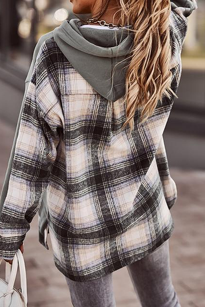 Plaid Patchwork Hooded Sweatshirt - girlyrose.com