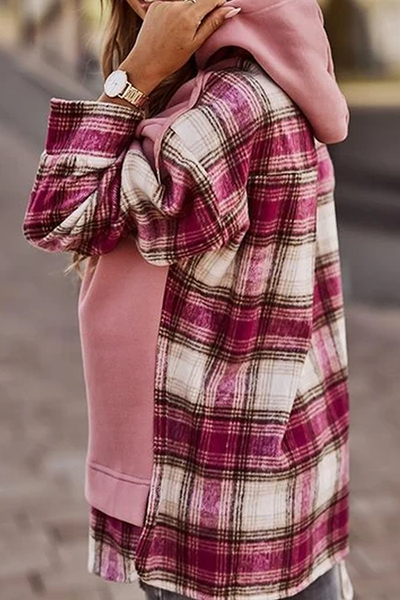 Plaid Patchwork Hooded Sweatshirt - girlyrose.com