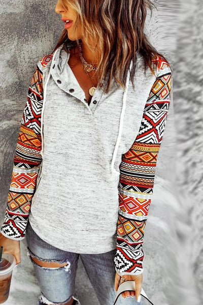 Ethnic Print Sleeve Hoodie