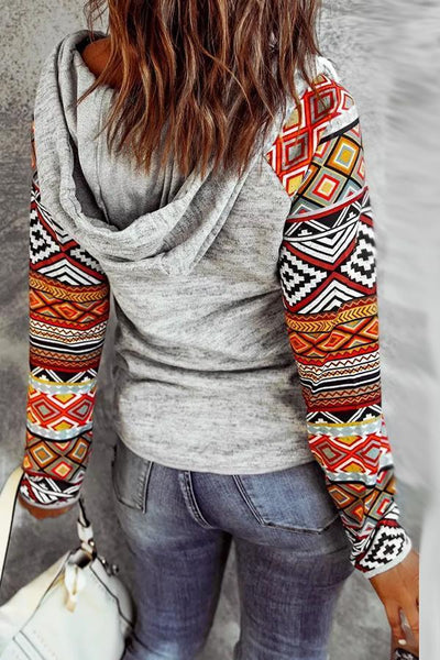 Ethnic Print Sleeve Hoodie