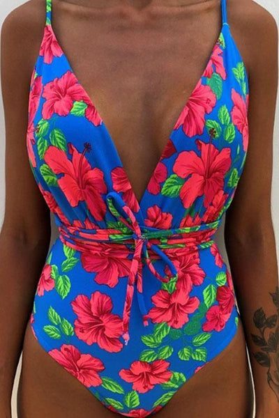 V NECK Tied One-piece Swimsuit - girlyrose.com
