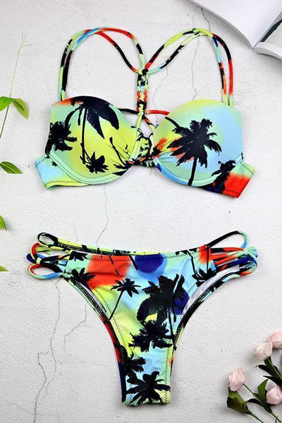 Tropic Plant Print Bikini Set - girlyrose.com