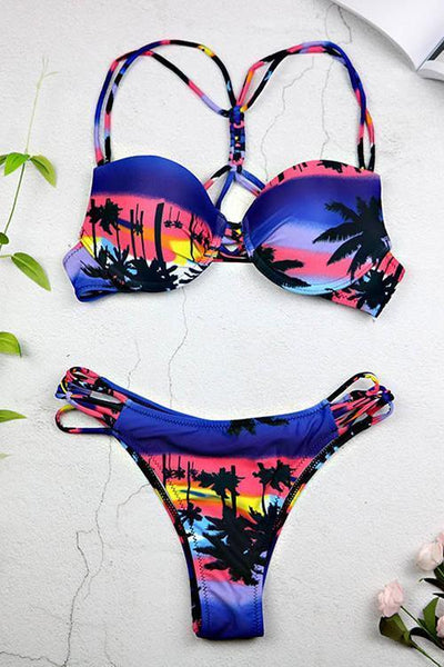 Tropic Plant Print Bikini Set - girlyrose.com