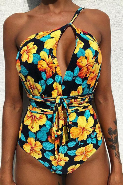 V NECK Tied One-piece Swimsuit - girlyrose.com