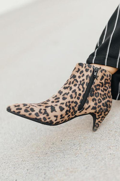 Leopard Zipper Low Heel Boots - girlyrose.com