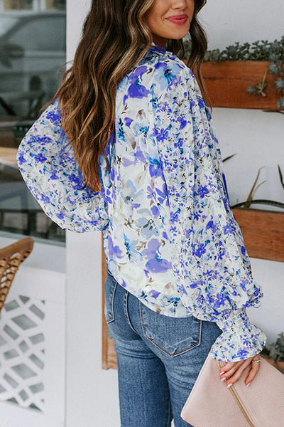 Floral Button Cuffed Sleeve Blouse