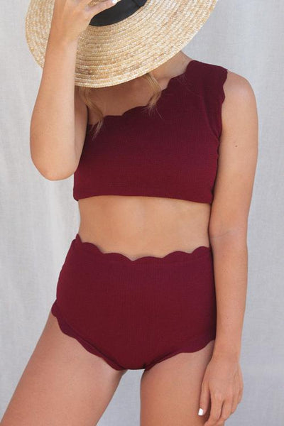 Scalloped One Shoulder Bikini Set - girlyrose.com