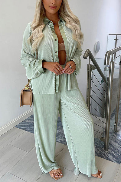 Pleated Oversized Shirt and Trouser Set