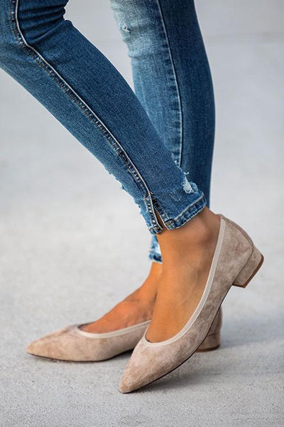 Faux Suede Pointed Toe Flats - girlyrose.com