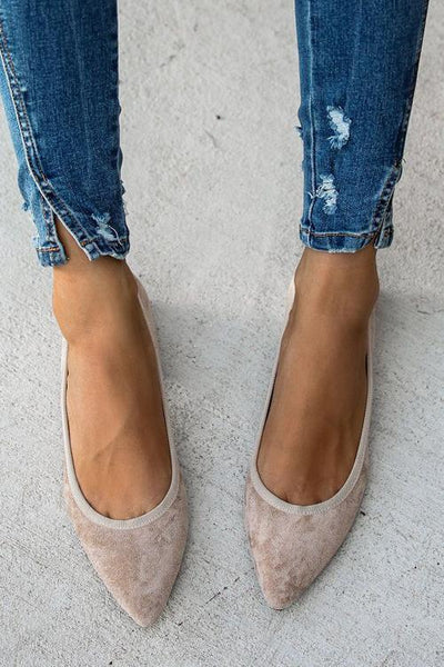 Faux Suede Pointed Toe Flats - girlyrose.com