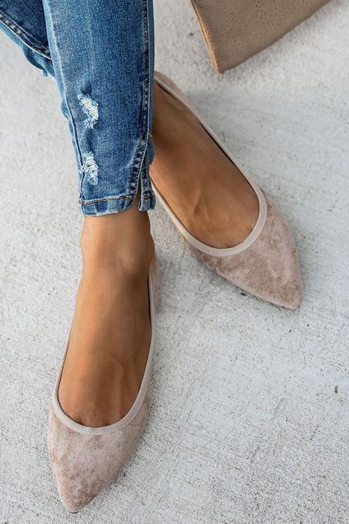 Faux Suede Pointed Toe Flats - girlyrose.com